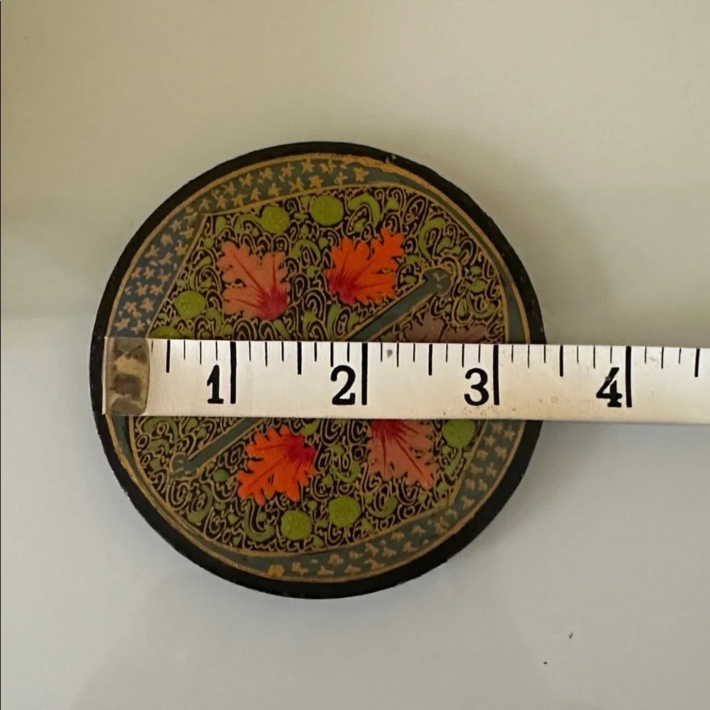 Vintage Floral Botanical Hand Painted Papier-Mache Coaster Set In A Matching Box